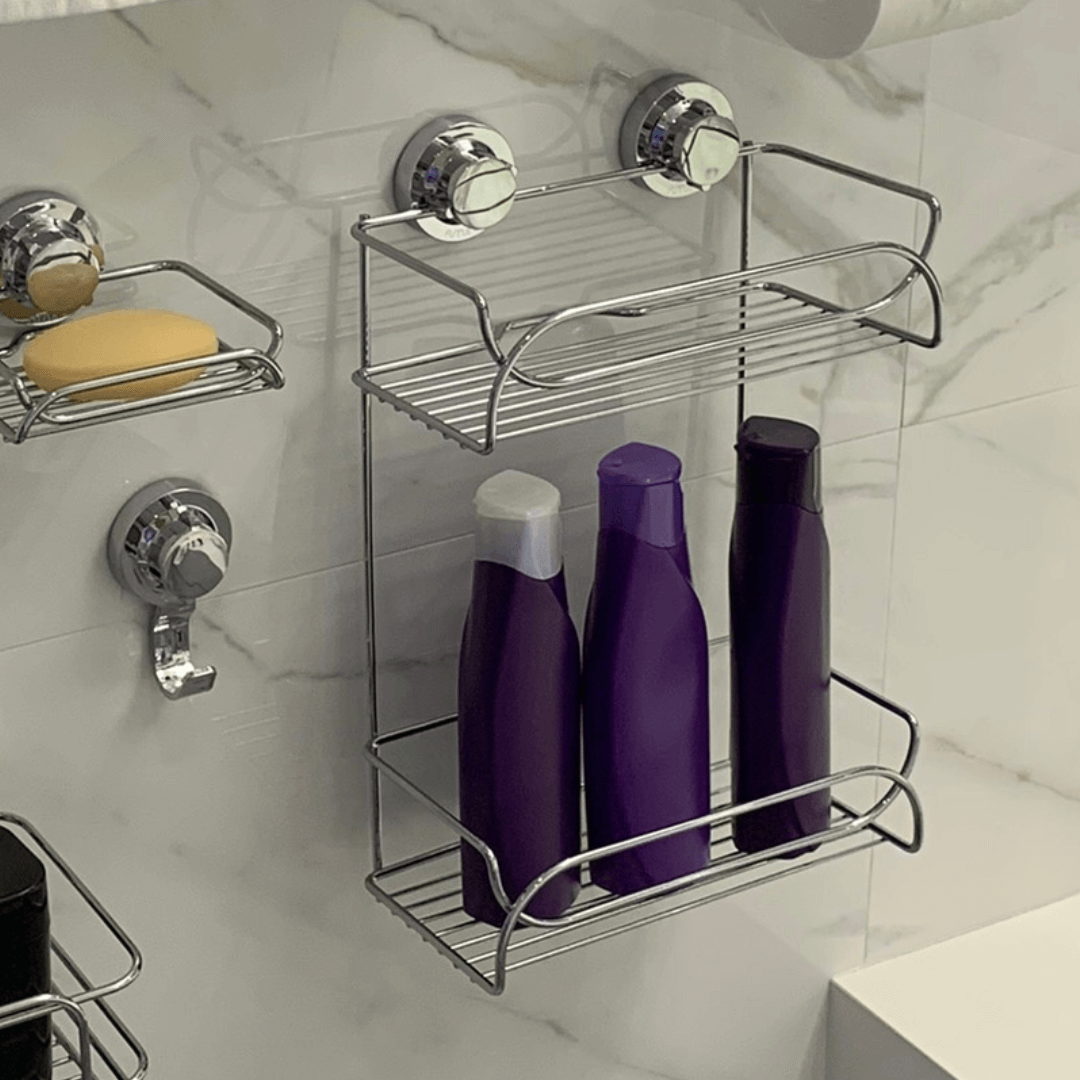 Suporte Shampoo Duplo Fixação Ventosa Cromado - Ela Decora