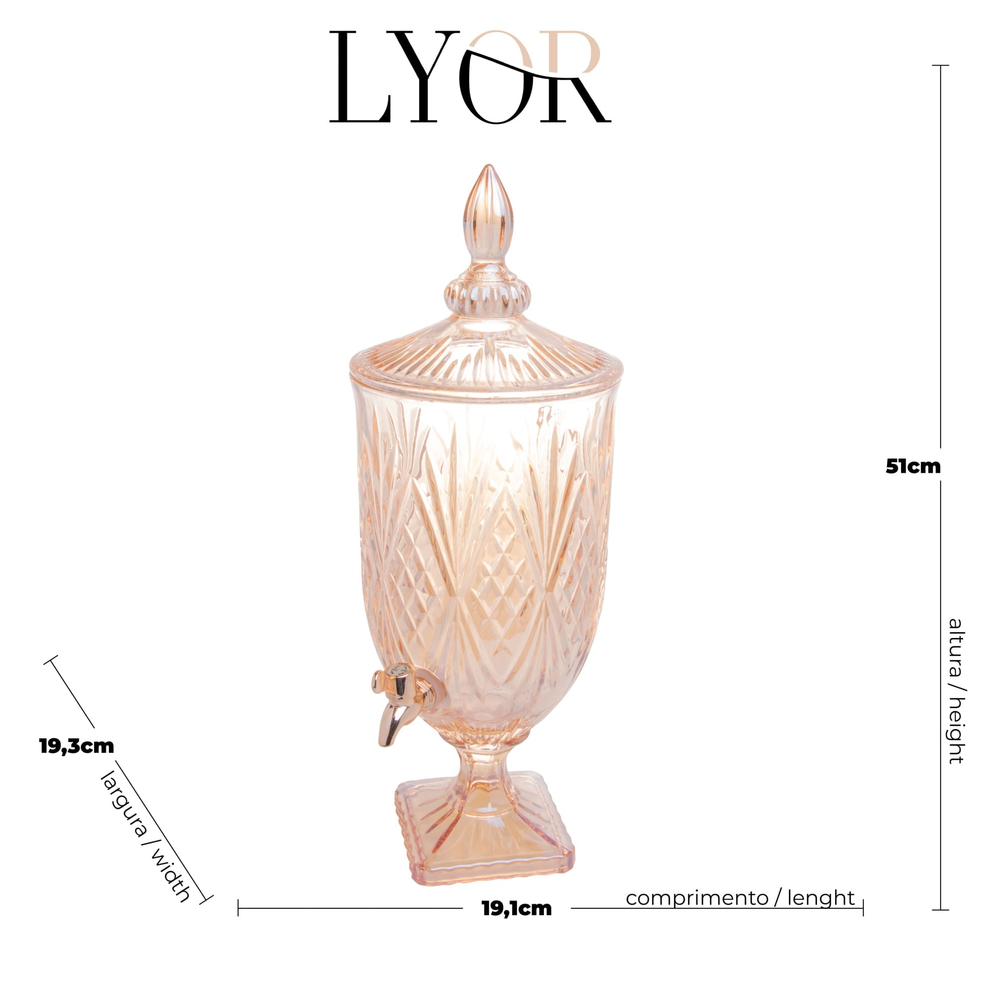 Suqueira de Cristal Âmbar com Torneira Rose Gold - 4,5 Litros - Ela Decora