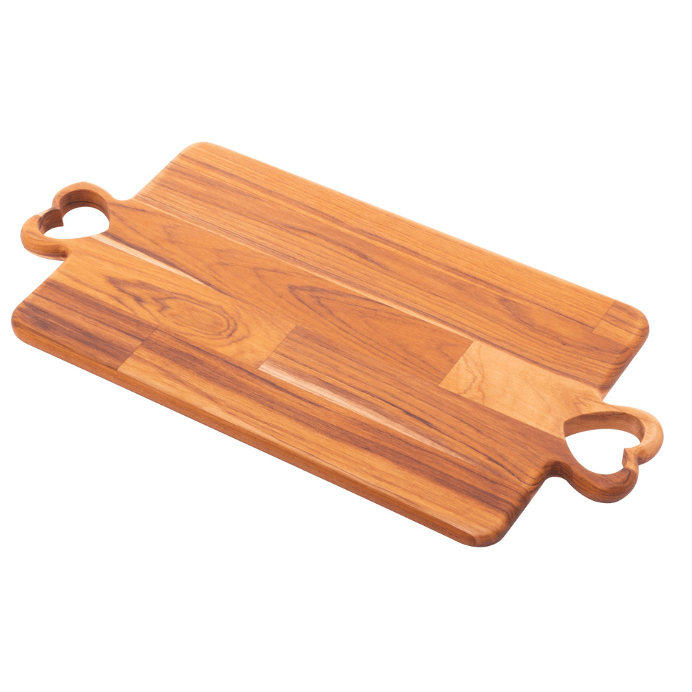 Tábua Bandeja Madeira Teca com Alça Coração - 47 cm - Ela Decora