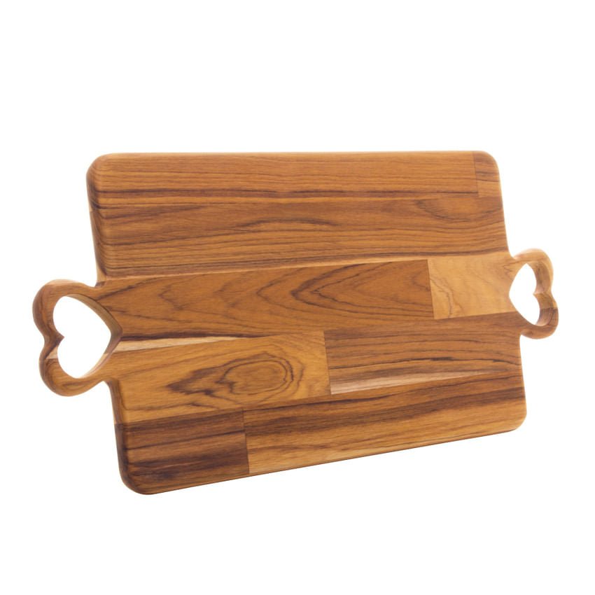 Tábua Bandeja Madeira Teca com Alça Coração - 47 cm - Ela Decora