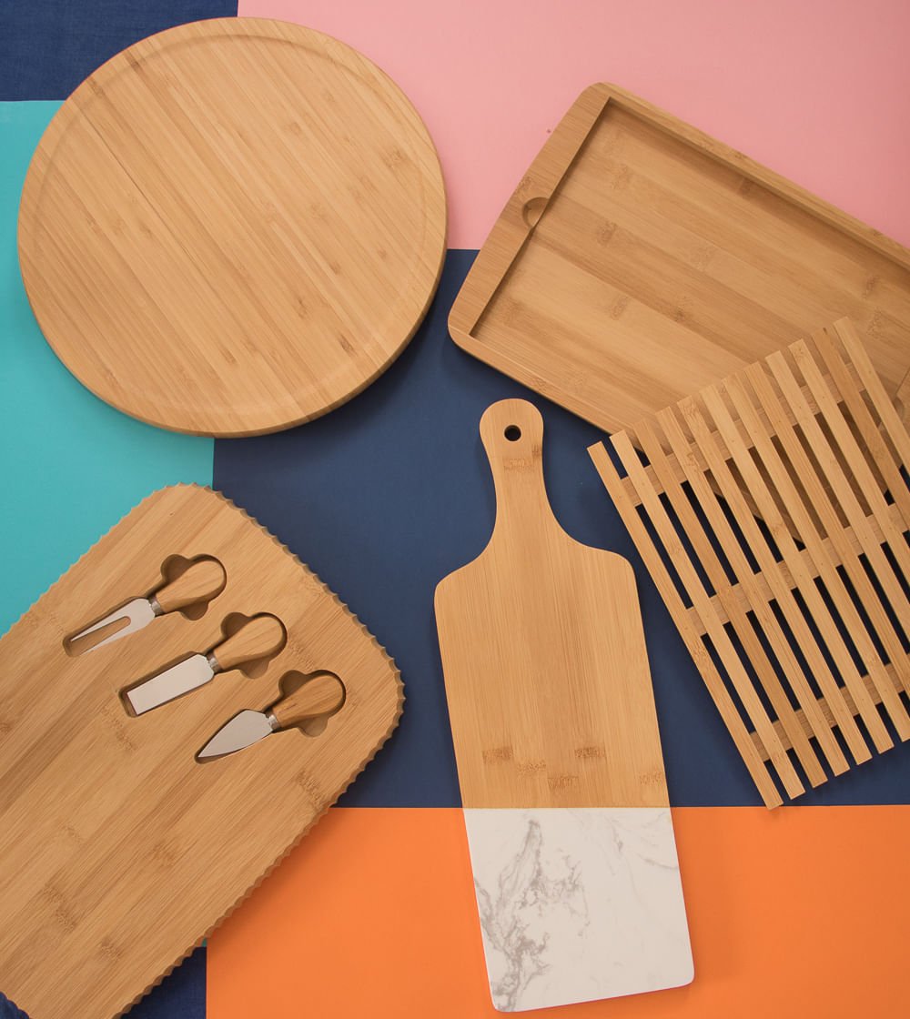 Tábua de Bambu e Mármore com Cabo - Ela Decora
