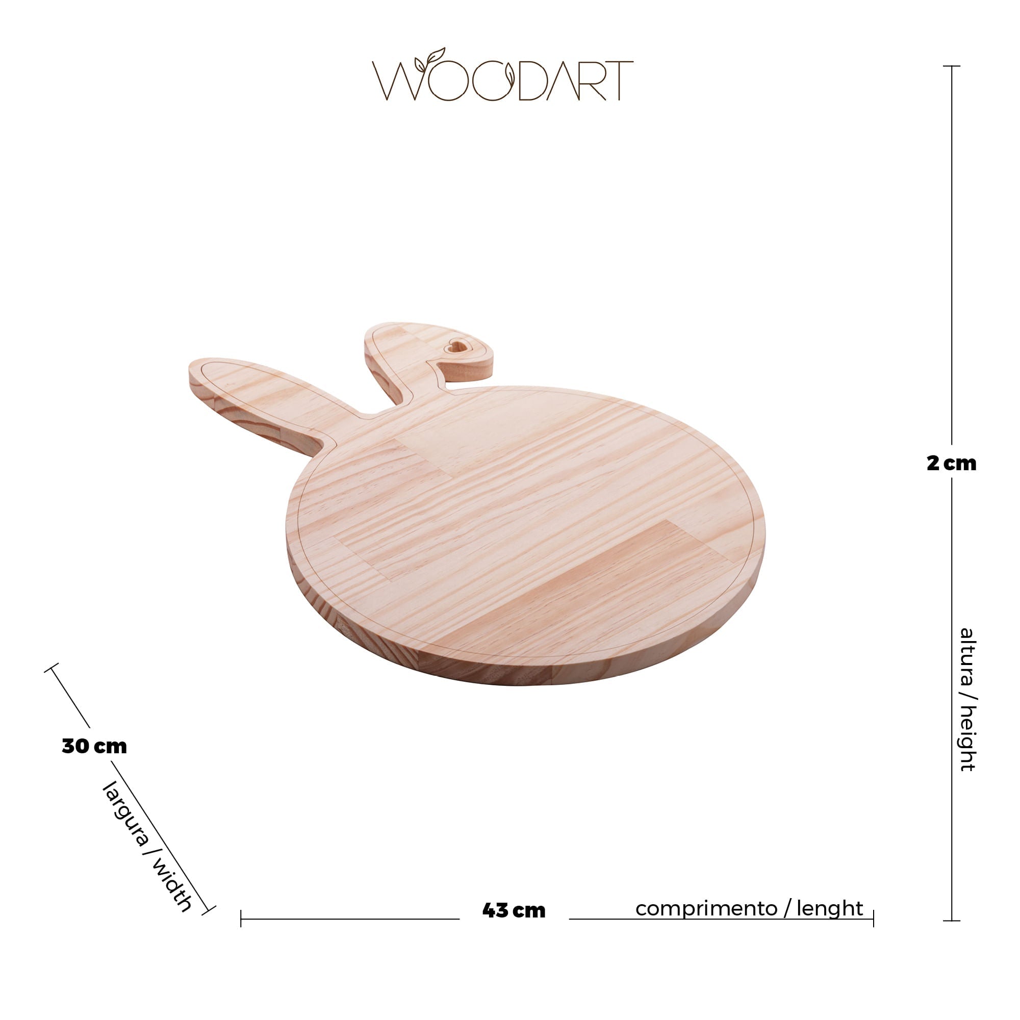 Tábua de Madeira Pinus Páscoa Coelho 43cm x 30cm x 2cm - Ela Decora
