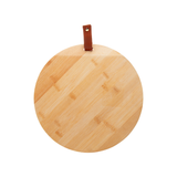 Tábua bambu circular alça couro marrom fundo branco