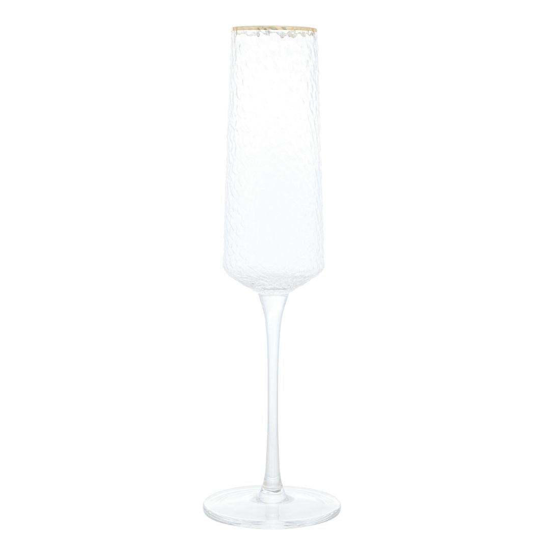 Taça de Champanhe Cristal Ecológico Petra Martelado com Fio de Ouro 300ml - Ela Decora