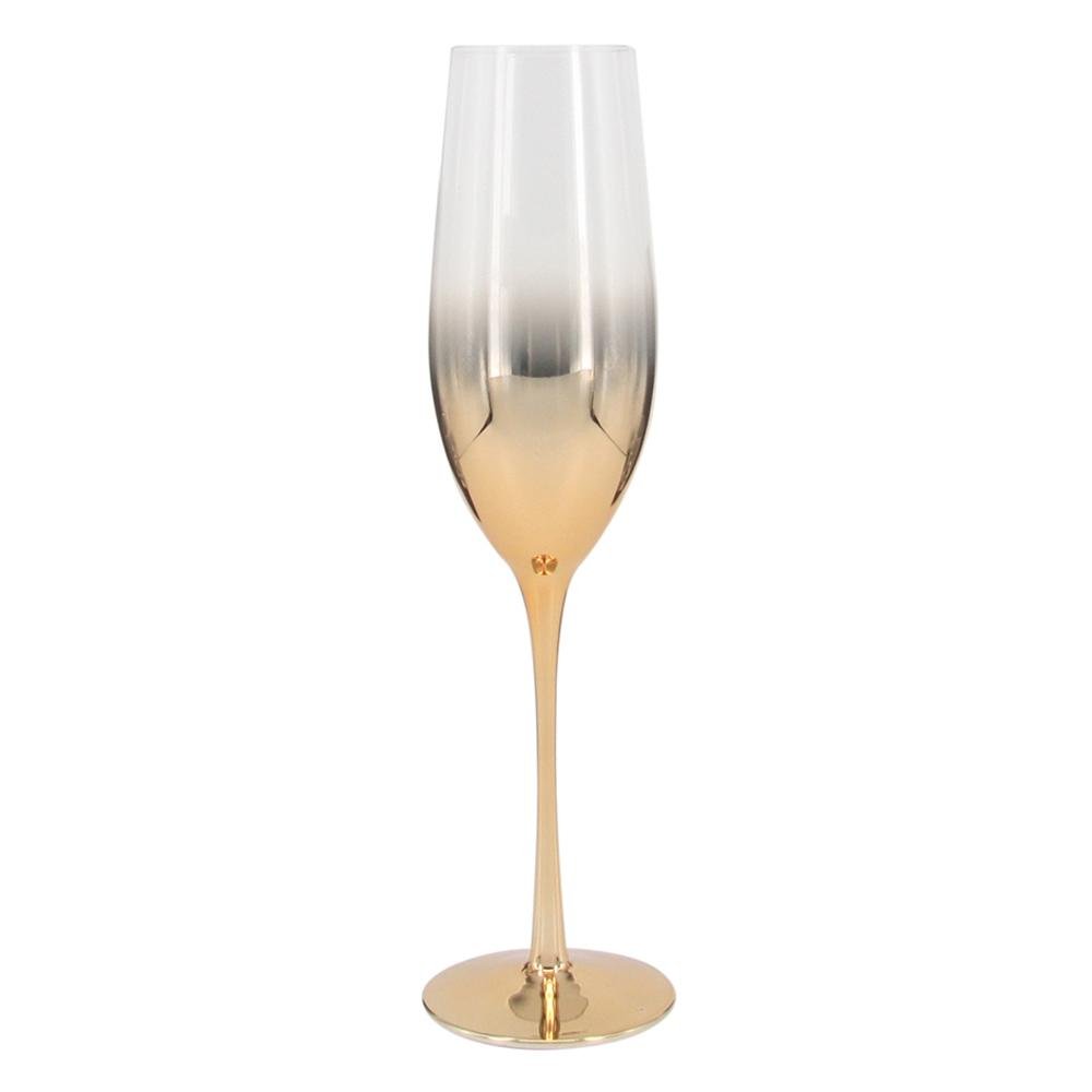 Taça de Vidro para Champanhe Espumante Degradê Transparente e Dourado - Ela Decora