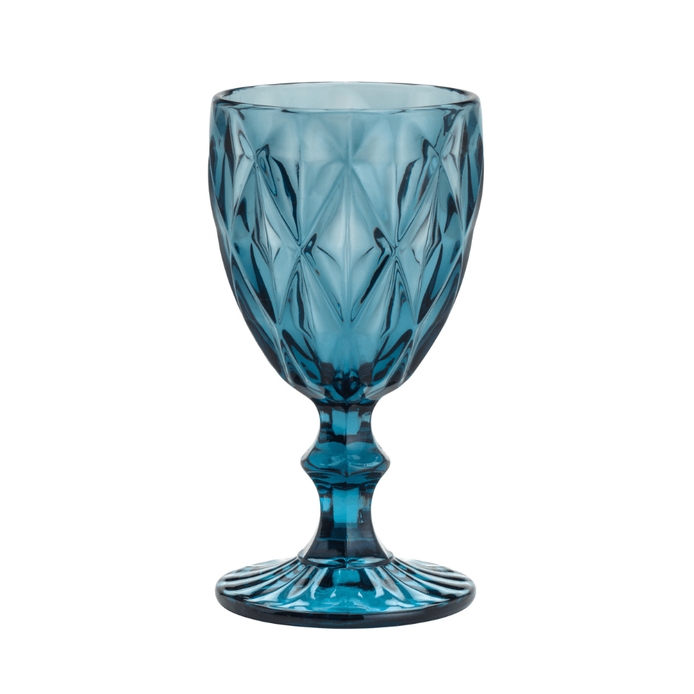 Taça Para Água De Vidro Azul Diamond - 325 ml - Ela Decora