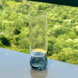Taça para champanhe vidro transparente com base esfera cinza