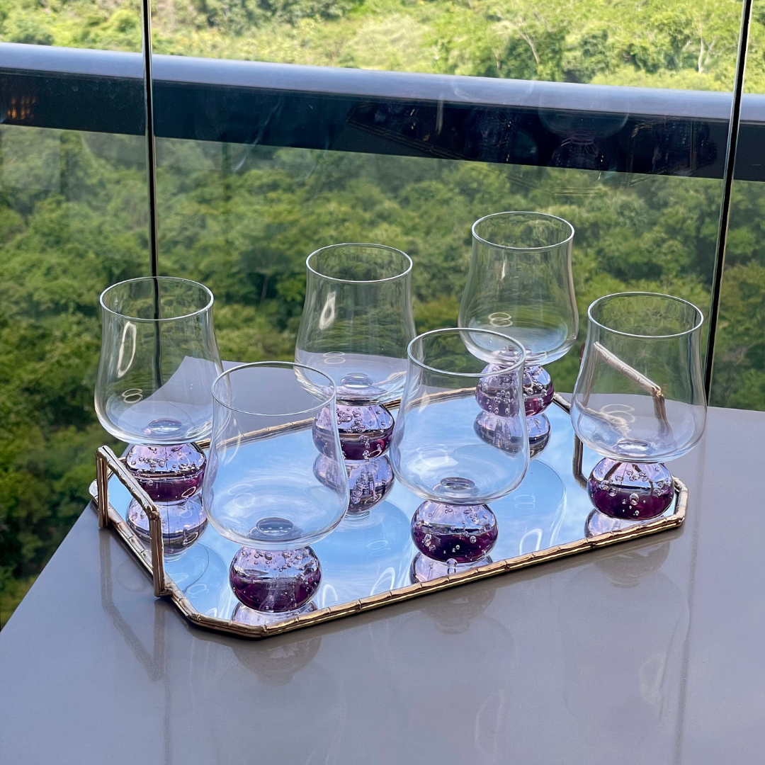 Jogo 6 Taças Base Esfera Rosa e Transparente 440ml