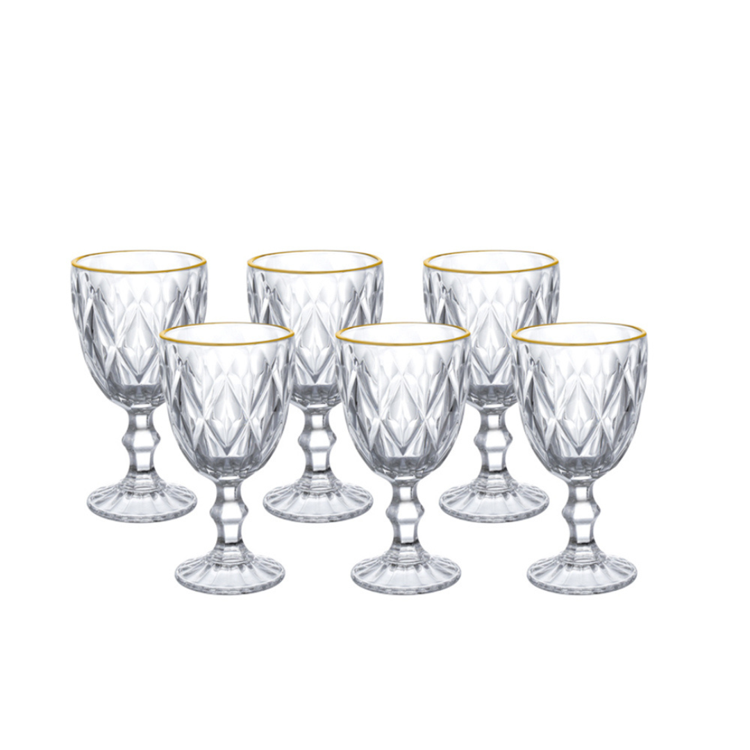 Jogo 6 Taças de Vidro com Borda Dourada 300ml