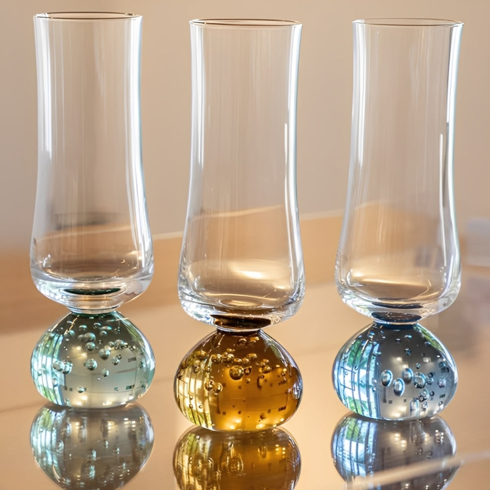 Jogo 6 Taças Champanhe Base Esfera Verde e Transparente 240ml