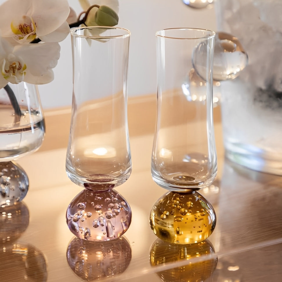 Jogo 6 Taças Champanhe Base Esfera Âmbar e Transparente 240ml