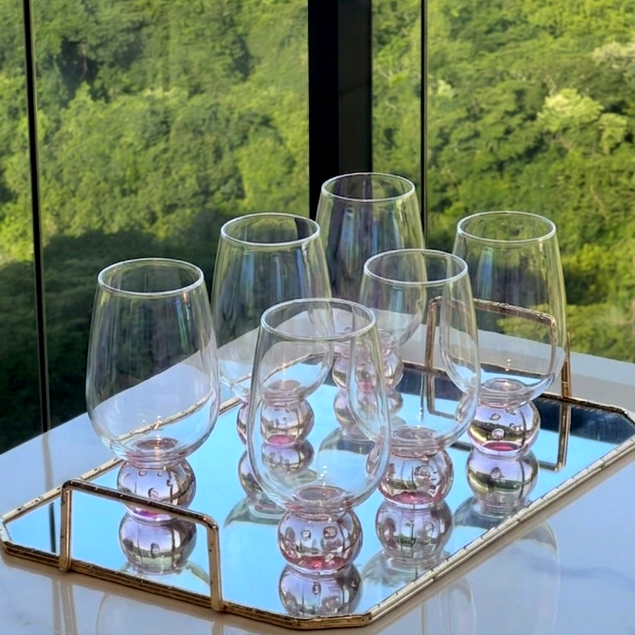 Jogo 6 Taças Base Esfera para Vinho Rosa 540ml