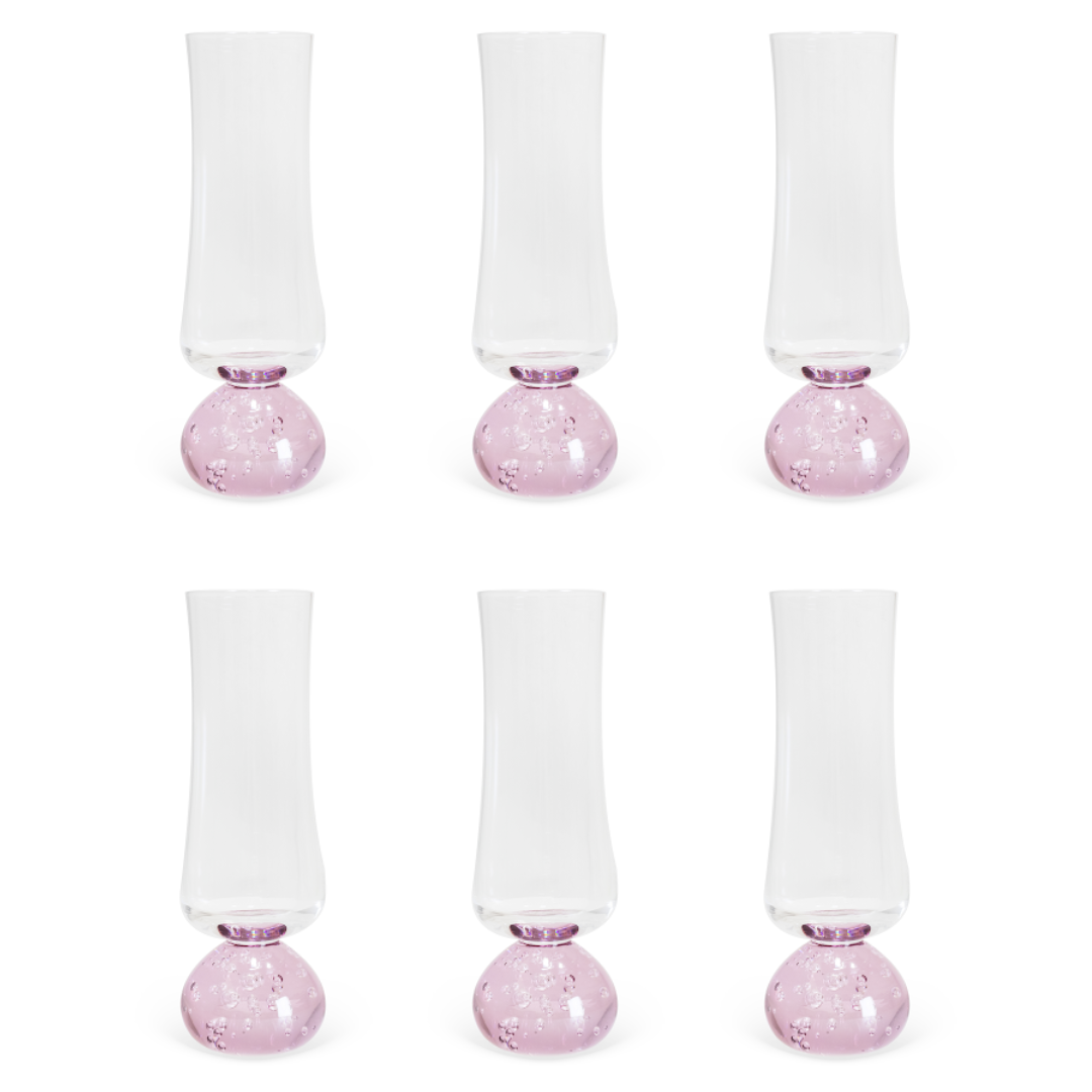 Jogo 6 Taças Champanhe Base Esfera Rosa e Transparente 240ml