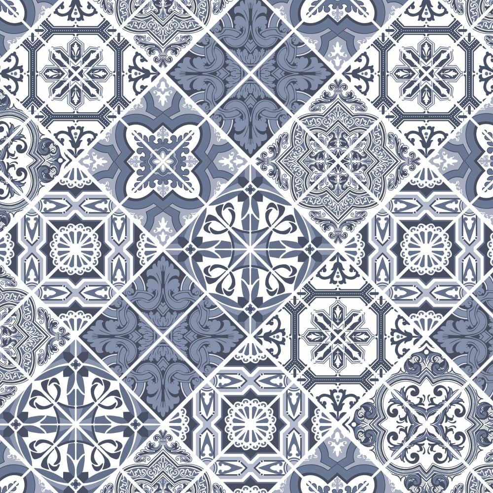 Toalha de Mesa Retangular Azulejo Azul 200 x 140 - Ela Decora