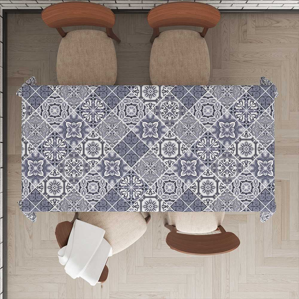 Toalha de Mesa Retangular Azulejo Azul 200 x 140 - Ela Decora