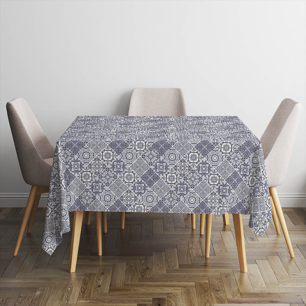 Toalha de Mesa Retangular Azulejo Azul 200 x 140 - Ela Decora