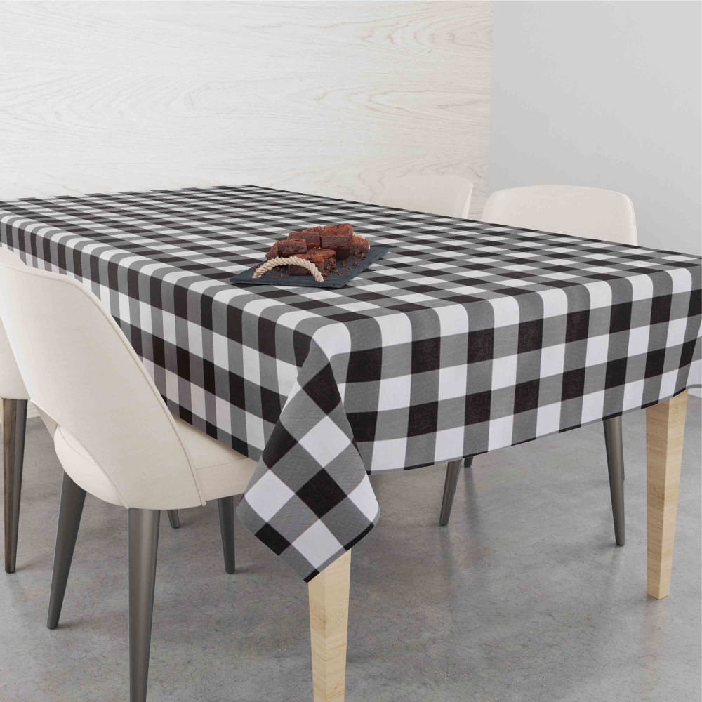 Toalha de Mesa Retangular Xadrez Preto 200 x 140 - Ela Decora