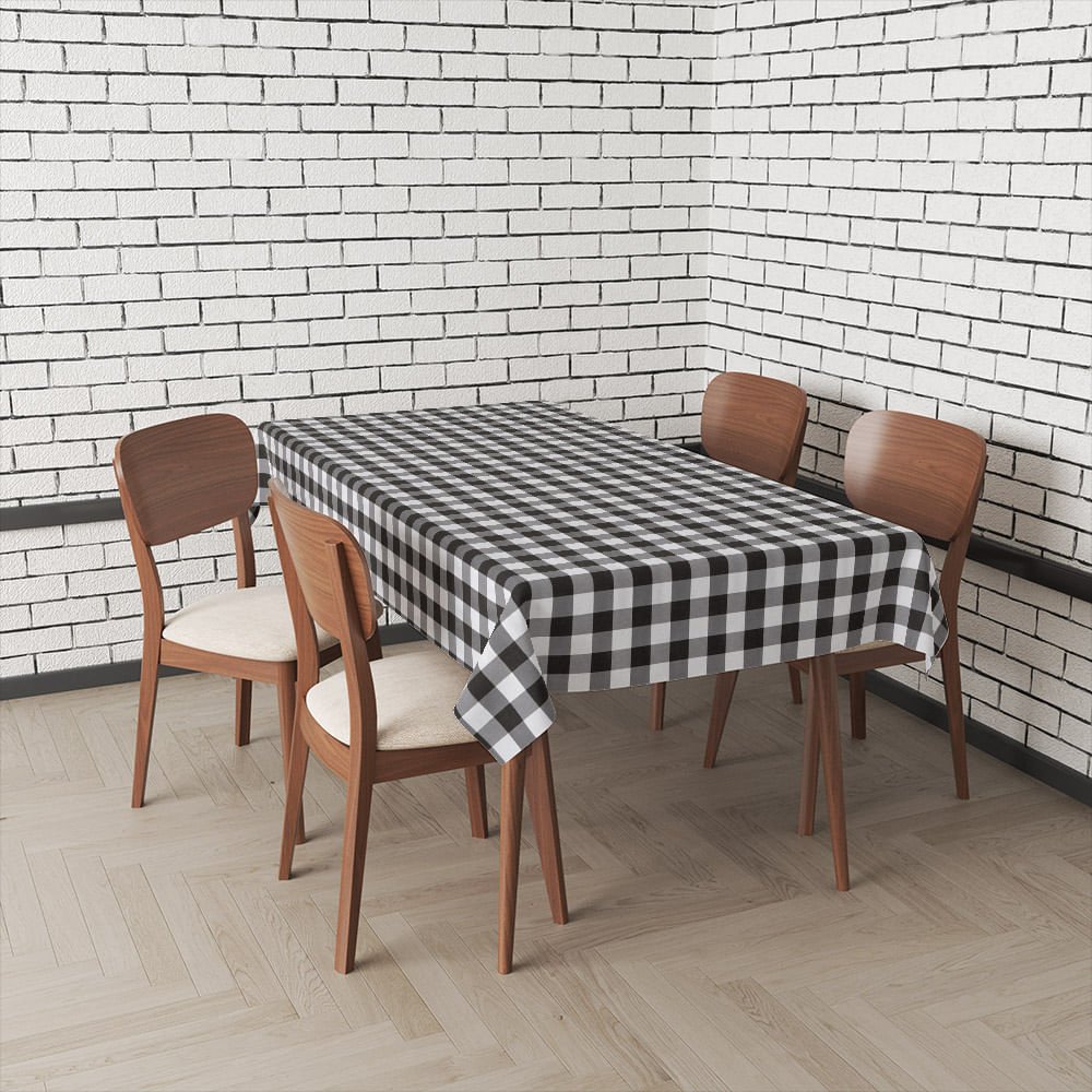 Toalha de Mesa Retangular Xadrez Preto 200 x 140 - Ela Decora