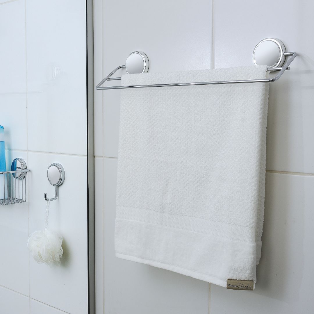 Toalheiro Duplo Banheiro Fixação por Adesivo Cromado 45cm - Ela Decora