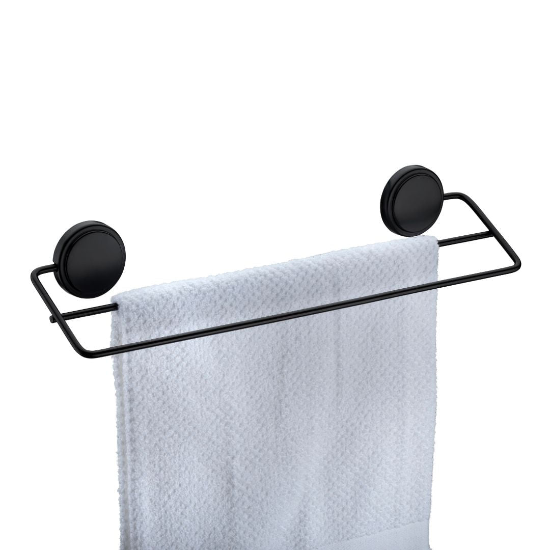 Toalheiro Duplo Banheiro Fixação por Adesivo Preto Fosco 45cm - Ela Decora