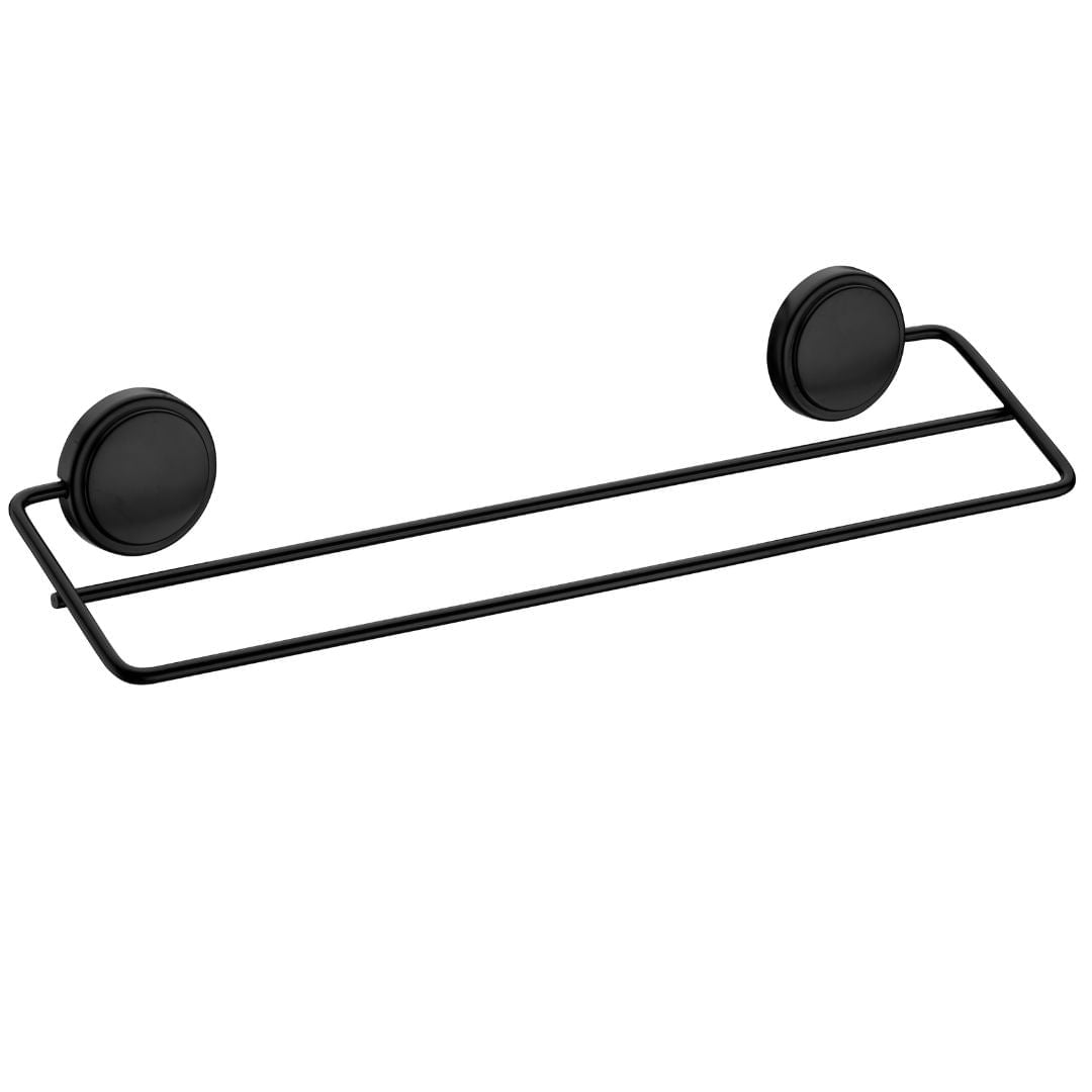 Toalheiro Duplo Banheiro Fixação por Adesivo Preto Fosco 45cm - Ela Decora