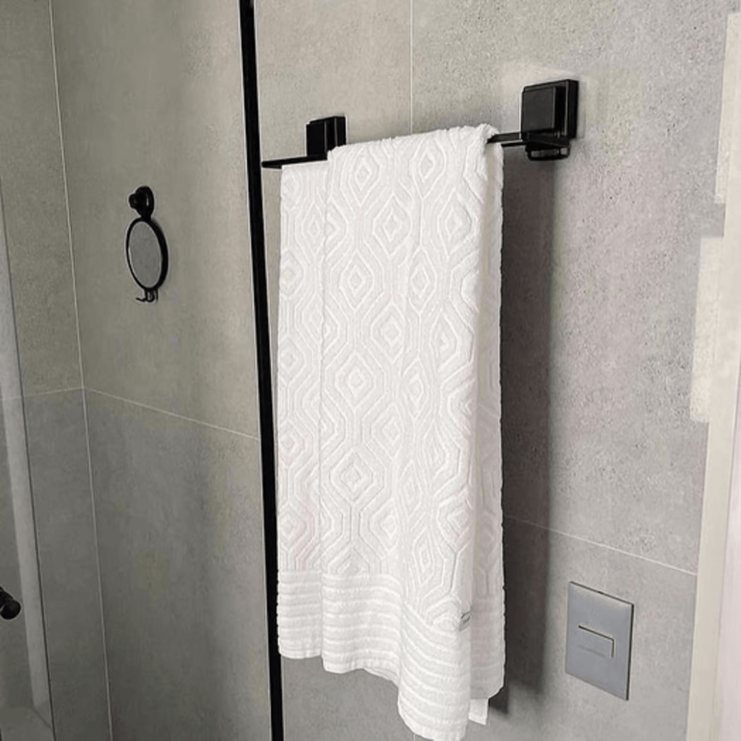 Toalheiro Duplo Preto Fosco com Ventosas de Alta Aderência 45cm - Ela Decora