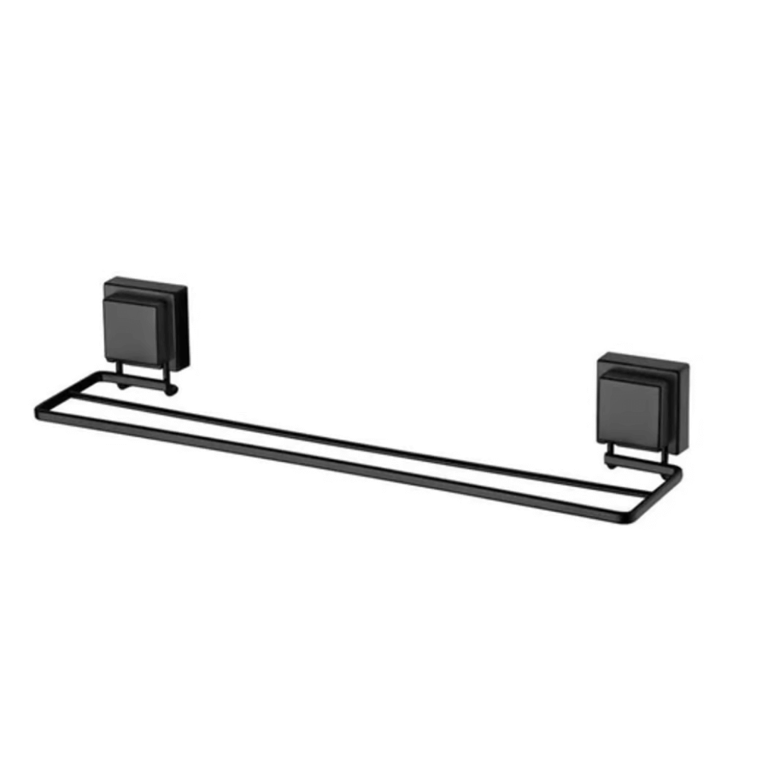 Toalheiro Duplo Preto Fosco com Ventosas de Alta Aderência 45cm - Ela Decora
