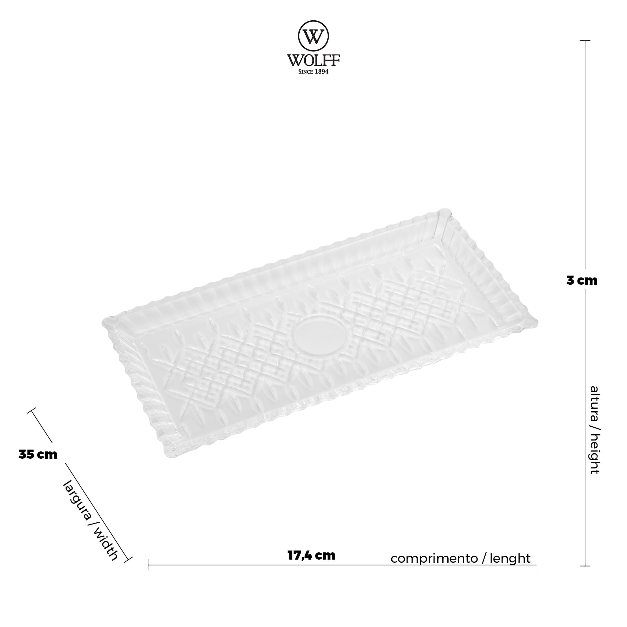 Travessa Cristal de Chumbo Retangular Lys 34cm - Ela Decora