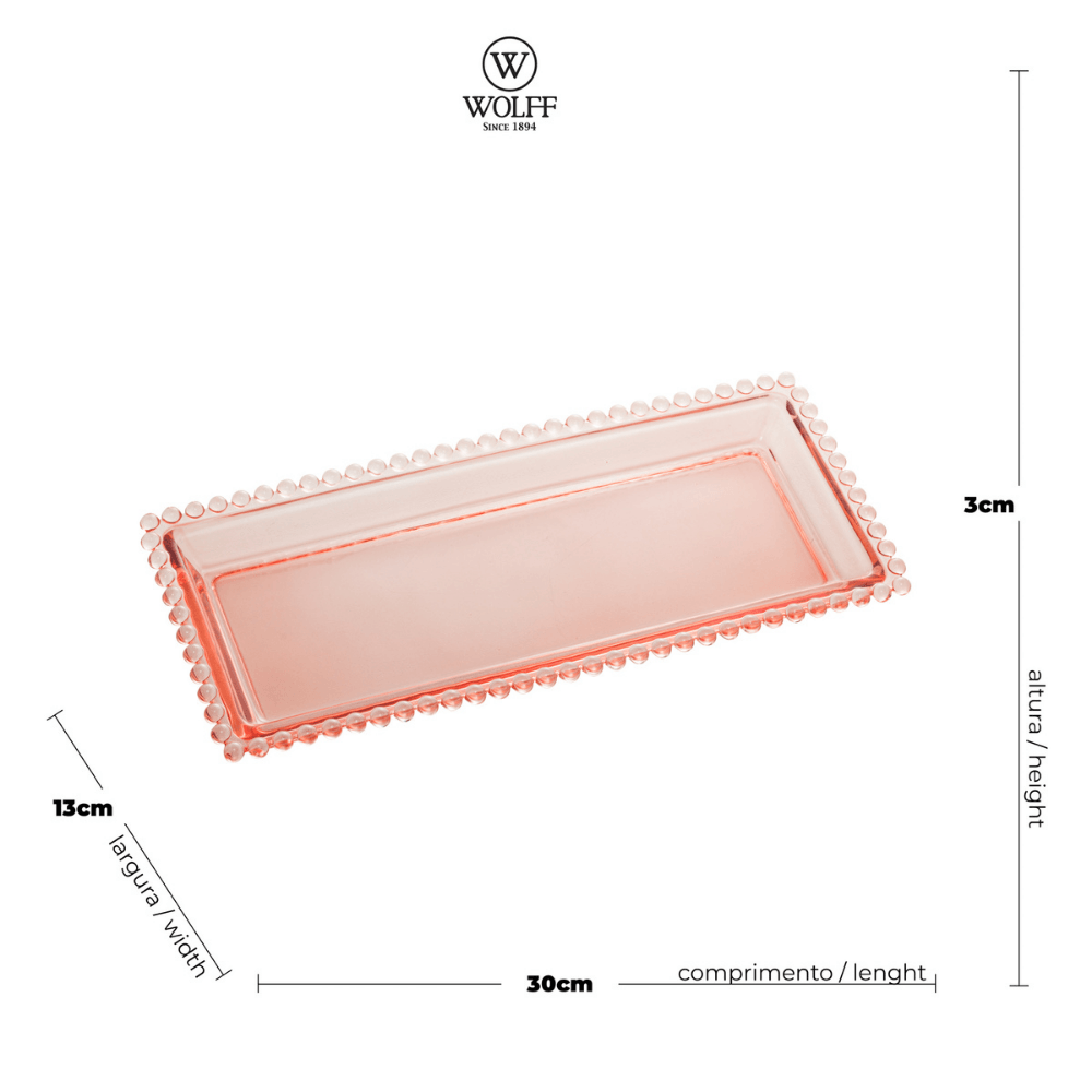Travessa De Cristal De Chumbo Pearl Rosa 30 x 13 cm - Ela Decora