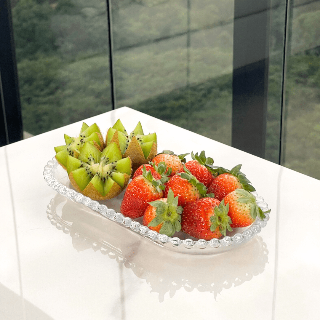 Travessa em Cristal de Chumbo Oval Pearl 24cm - Ela Decora