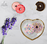 Travessa em Formato de Coração de Vidro Martelado com Borda Rose Gold M - Ela Decora