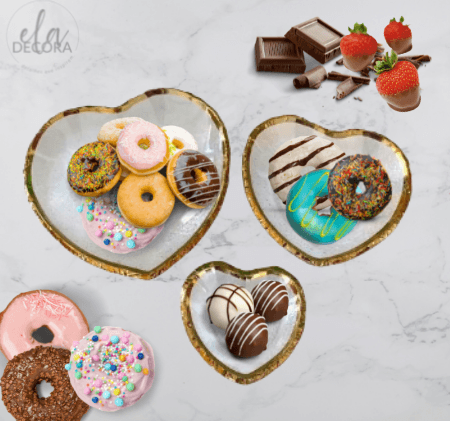 Travessa em Formato de Coração de Vidro Martelado com Borda Rose Gold P - Ela Decora