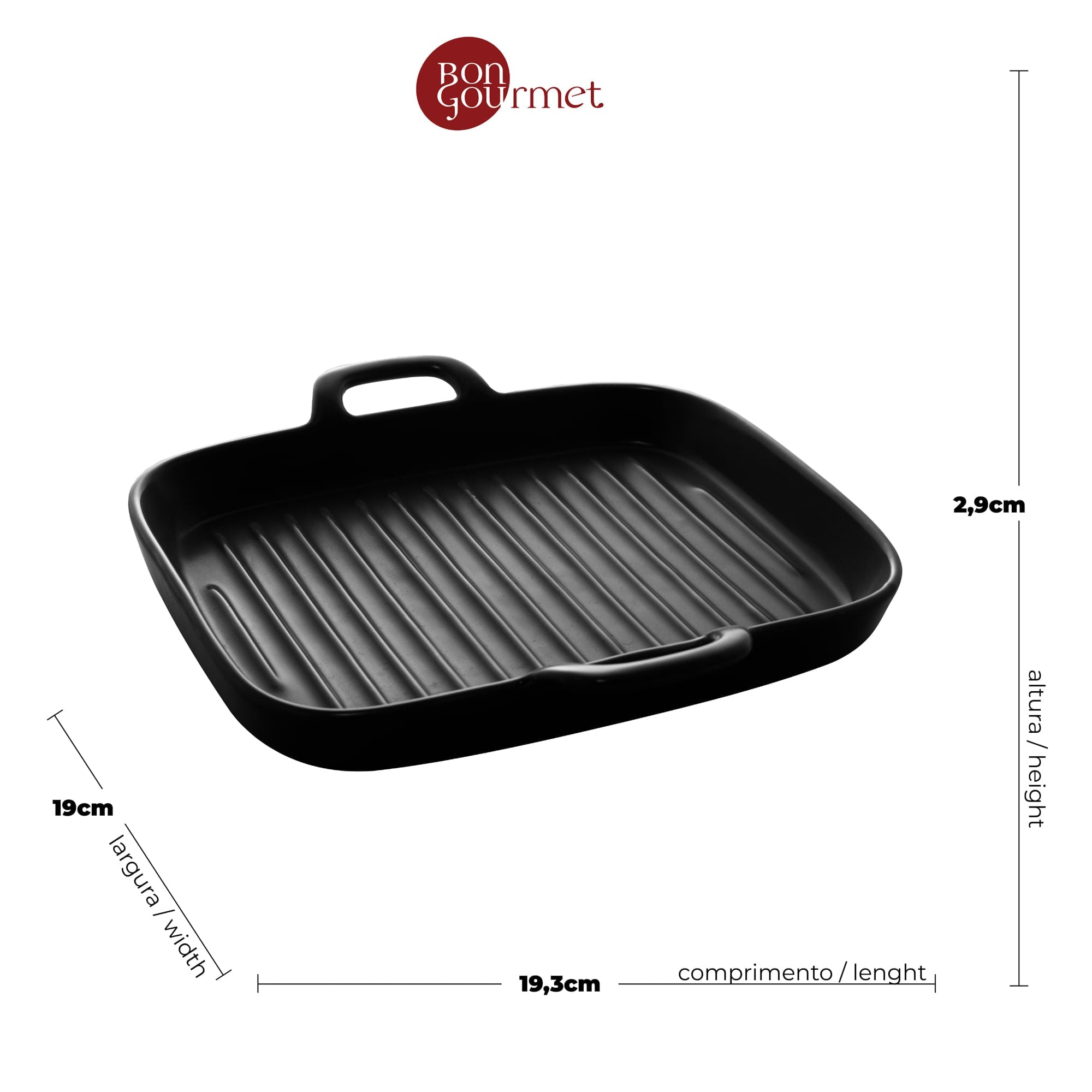 Travessa Grill Porcelana Com Alças Nordica Preto - 19 cm - Ela Decora