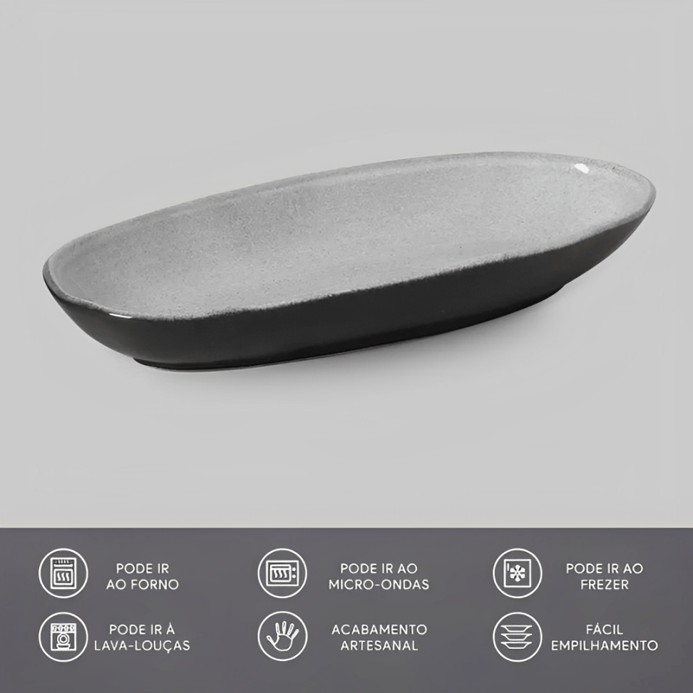 Travessa Oval Funda Orgânica Dust Cinza 32cm - Ela Decora