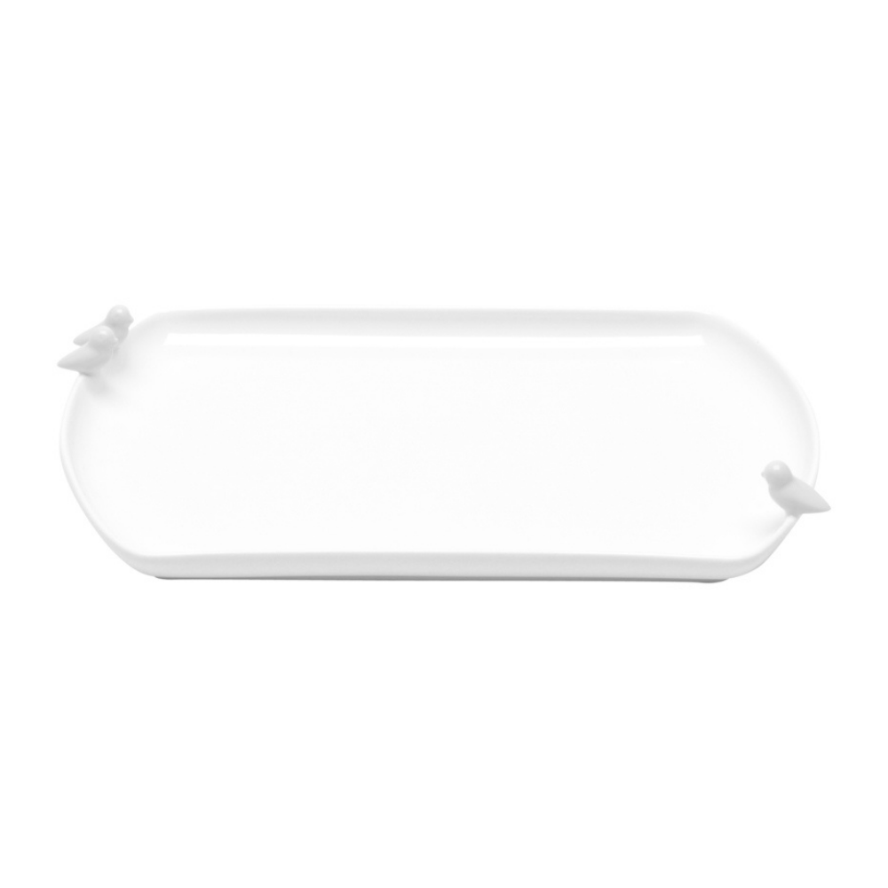 Travessa Prato Porcelana Birds Branco 25 x 16 cm - Ela Decora