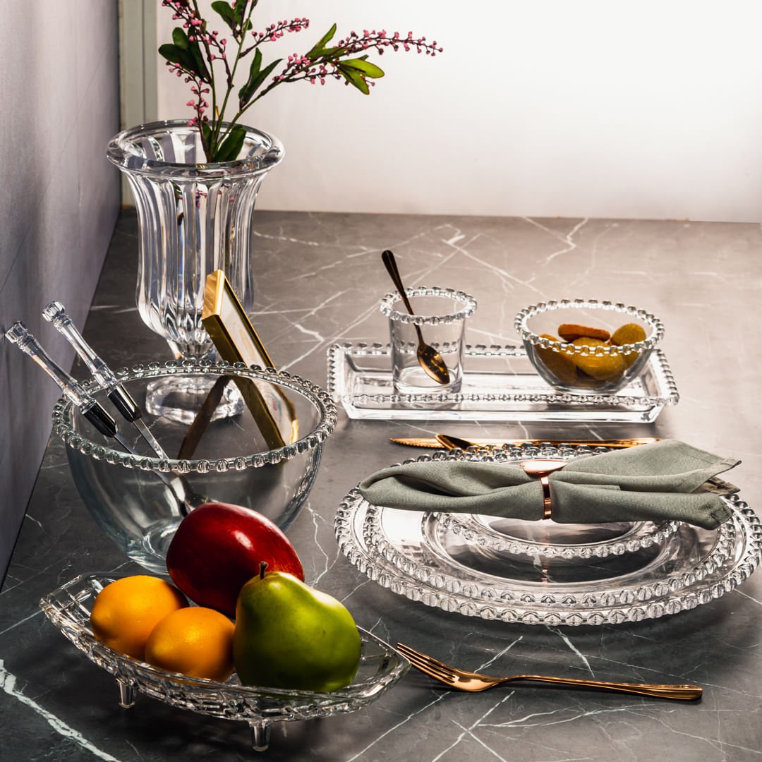 Travessa Retangular Cristal de Chumbo Coração 30cm - Ela Decora