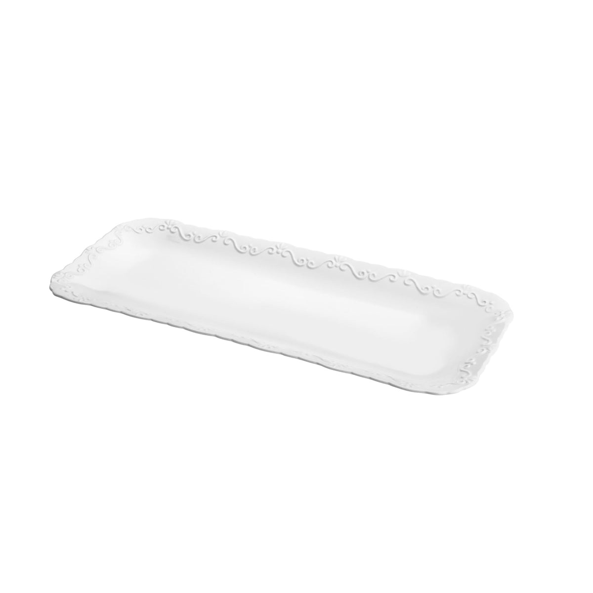 Travessa Retangular Durable em Porcelana Alto Relevo Branco 32cm - Ela Decora