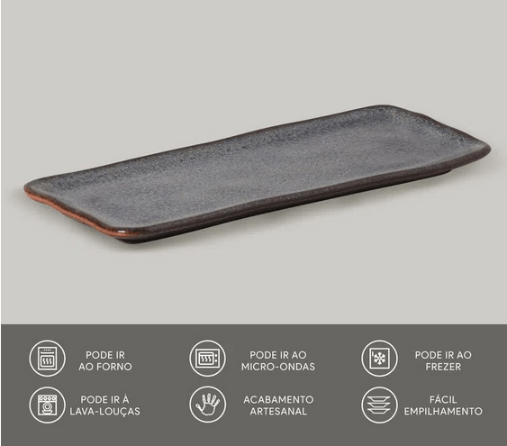 Travessa Retangular Orgânica Titanium 33cm - Ela Decora