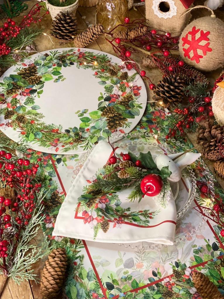 Trilho de Mesa Estampado Natal Arbusto 46cm x 1,43cm - Ela Decora