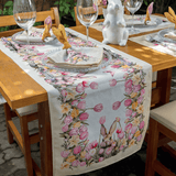 Trilho de Mesa Flores Coelho de Páscoa Branco e Amarelo 1,41M x 43cm - Ela Decora