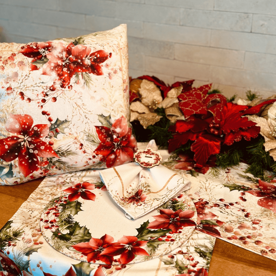 Trilho de Mesa Flores Natal 1,43M - Ela Decora