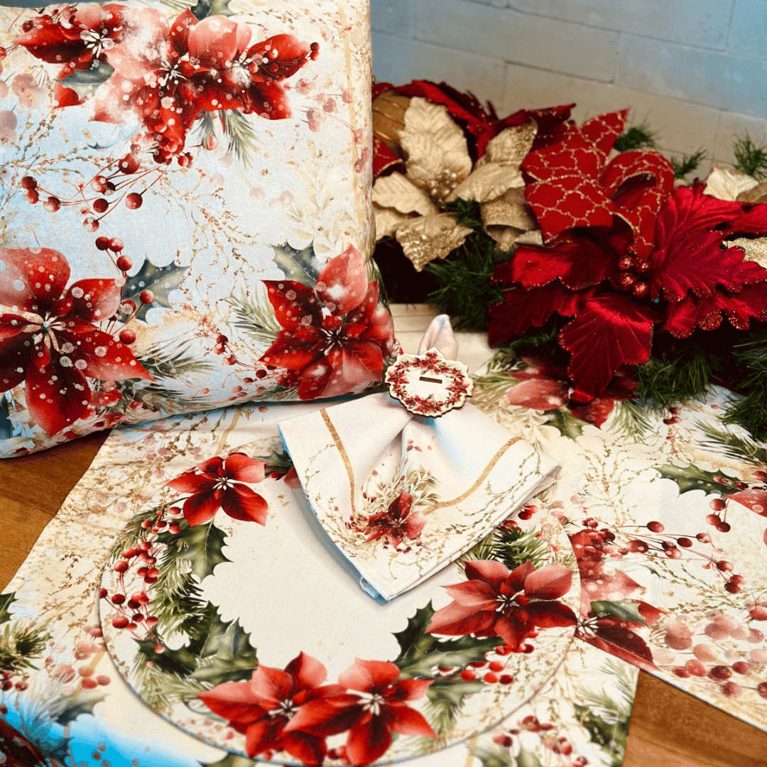 Trilho de Mesa Flores Natal 1,43M - Ela Decora