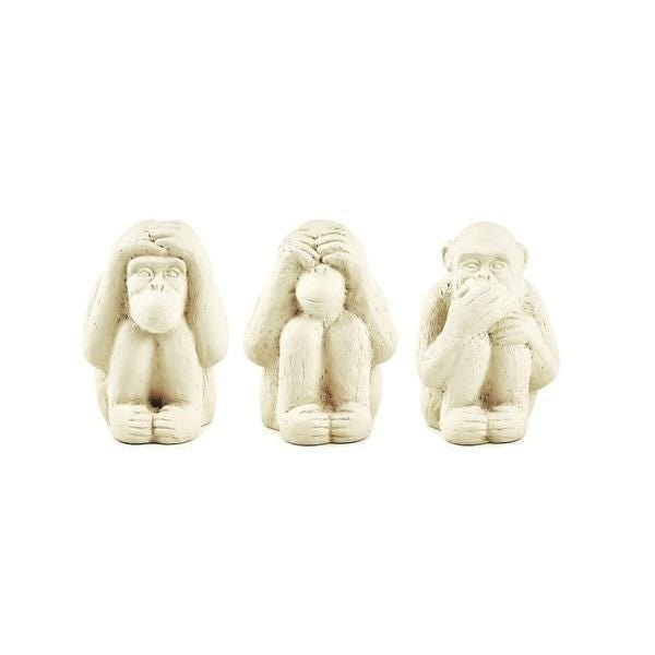 Trio da Sabedoria Macacos em Cimento Branco - Ela Decora