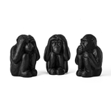 Trio da Sabedoria Macacos em Cimento Preto 3 Peças - Ela Decora