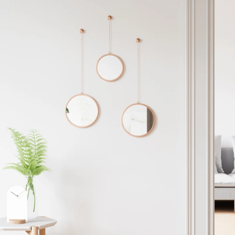 Trio de Espelhos Redondo Rose Gold Dima - Ela Decora