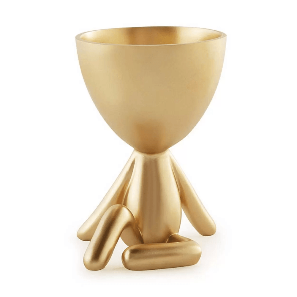 Vaso Cachepot Bob Sentado Com Uma Perna Levantada em Poliresina Dourado - Ela Decora
