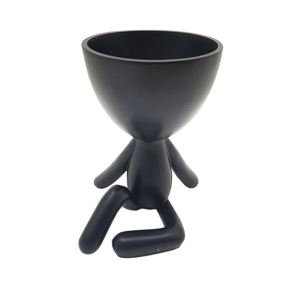 Vaso Cachepot Bob Sentado Com Uma Perna Levantada em Poliresina Preto - Ela Decora