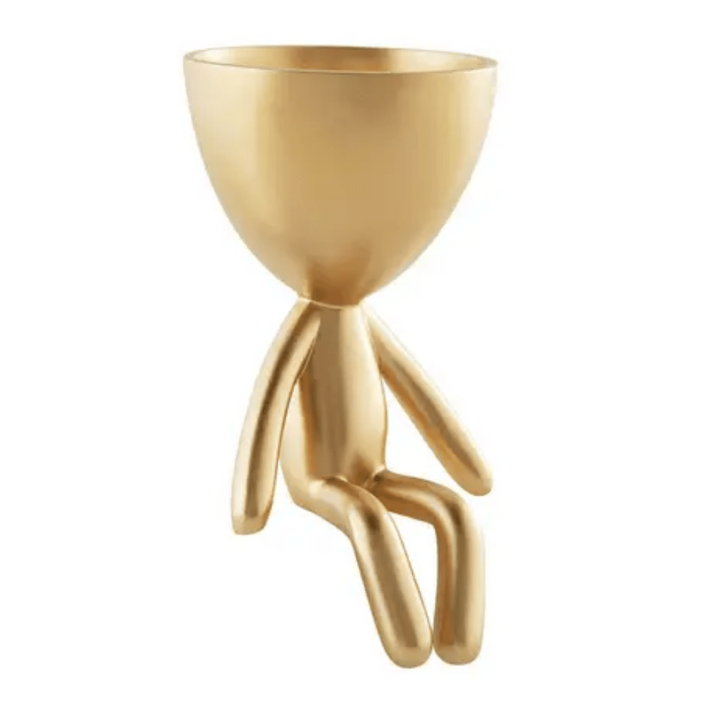 Vaso Cachepot Bob Sentado de Frente em Poliresina Dourado - Ela Decora