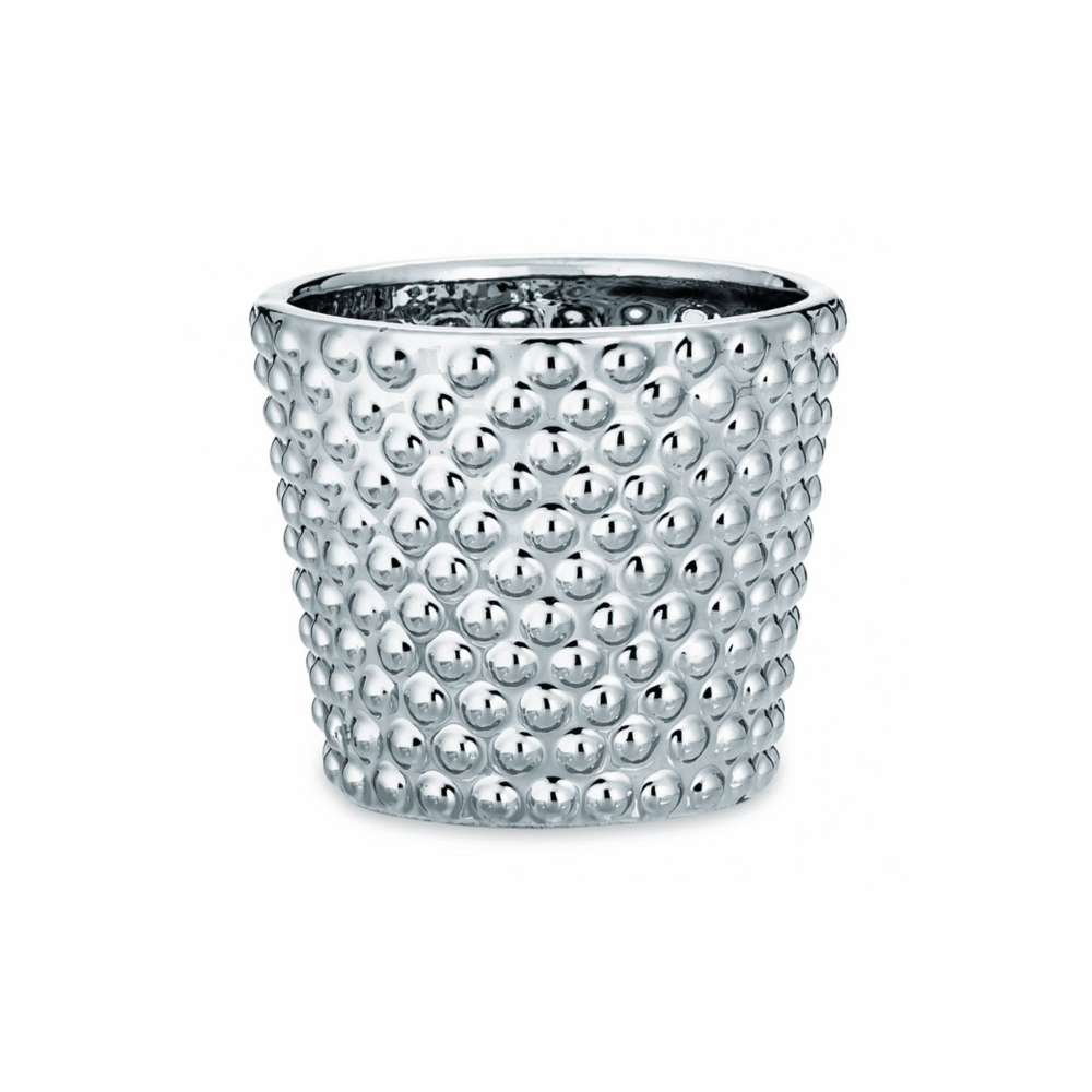 Vaso Cachepot Bolinhas Dots Cerâmica Prata - 8 cm - Ela Decora