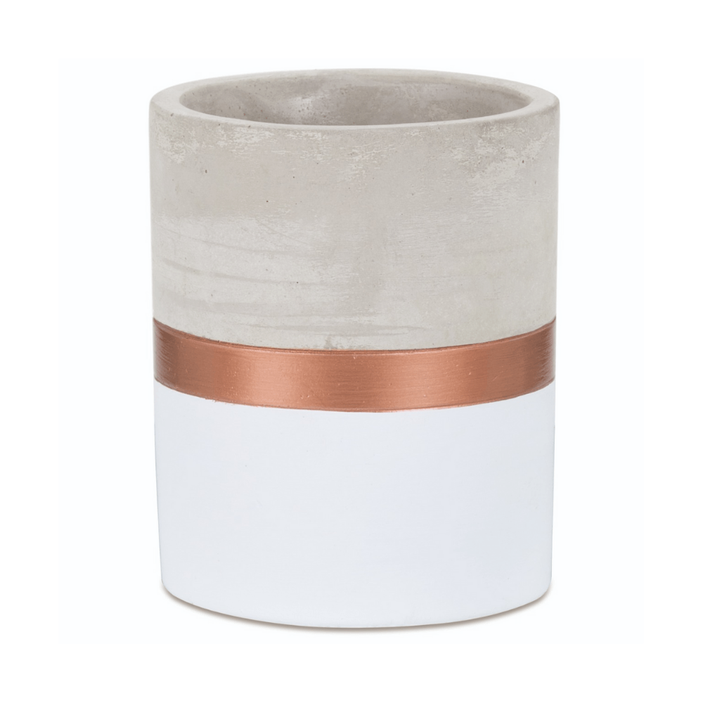 Vaso Cachepot Branco e Rose Gold em Cimento (G) - 13 cm - Ela Decora